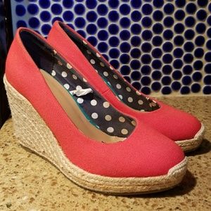 Bright red espadrille wedges